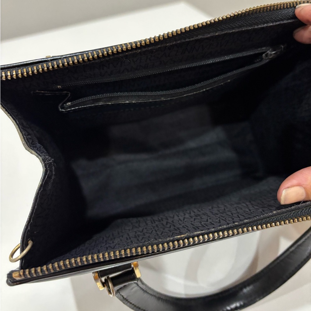 Vintage Gianni Versace Medusa Top Handle Satchel Black Gold Hardware 1990s Italy - Picture 7 of 12